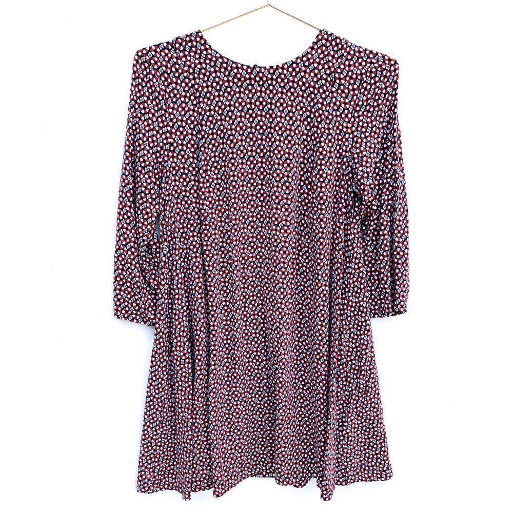 H&M Rust Navy Floral Print 3/4 Sleeve Dress